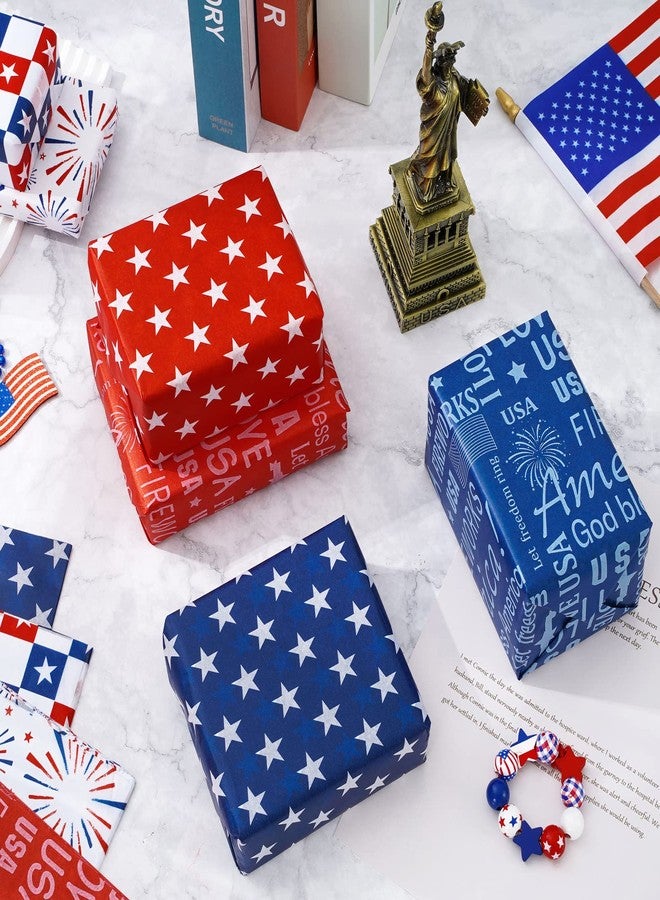 وولاين ورق تغليف مناديل مزخرف بألوان العلم الأمريكي، أزرق وأحمر وأبيض ونجوم وخطوط، من والين، 120 قطعة، مثالي لتغليف الهدايا وتزيين حفلات عيد الاستقلال، مقاس 14 × 20 بوصة. - Image 5